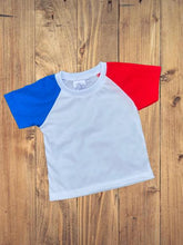 Load image into Gallery viewer, Red, white and blue short sleeve RAGLAN
